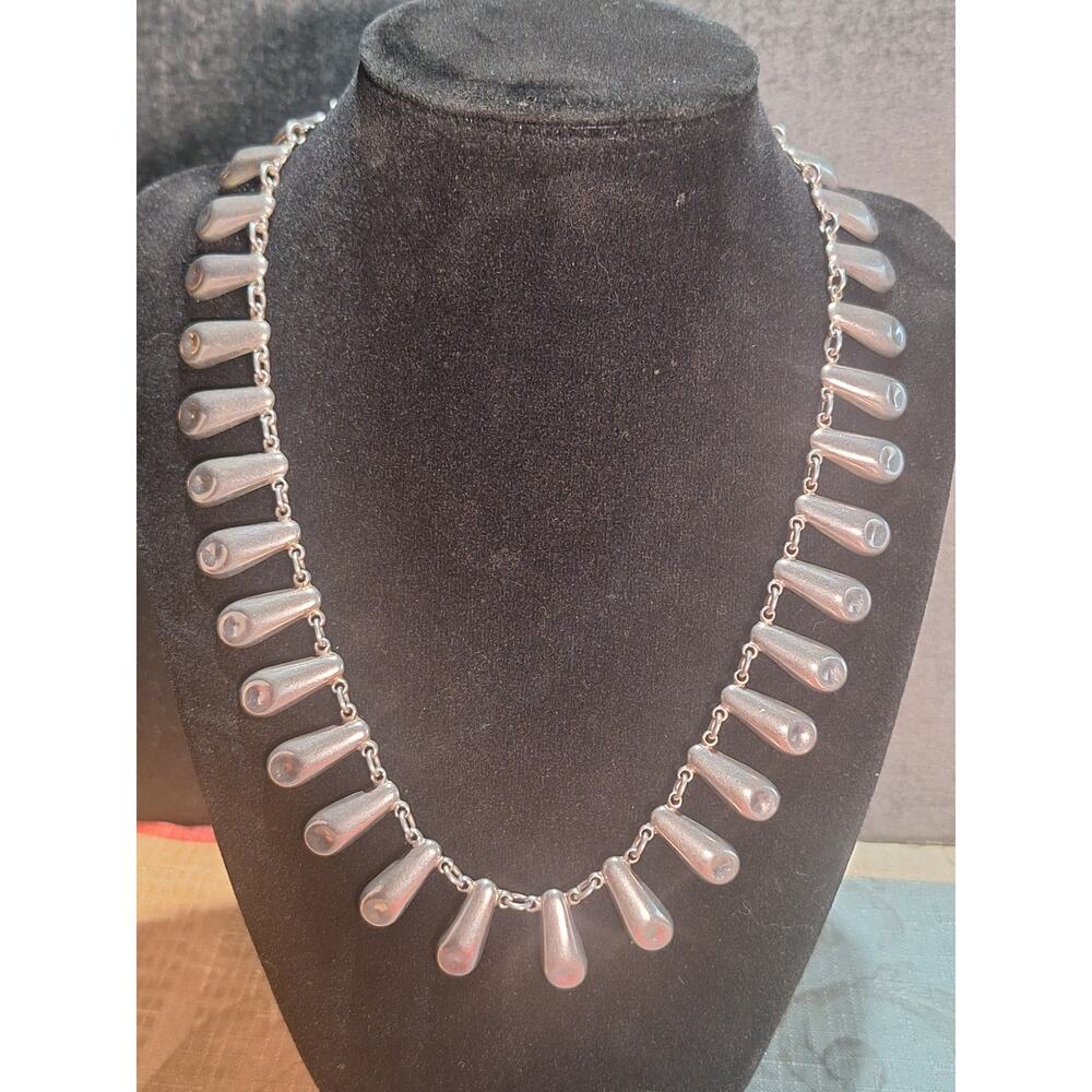ATI Mexico 925 Sterling Silver Modernist Teardrop Fringe Necklace 52g 18"